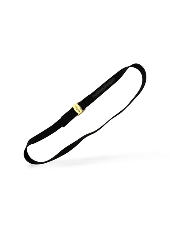 Salvatore Ferragamo Grosgrain Vara Belt – Black & Gold – Size M – Style 6085